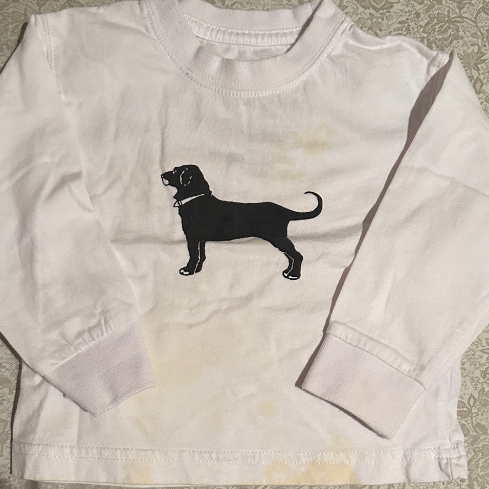 Kids White Long Sleeve THE BLACK DOG Shirt with Dog Print